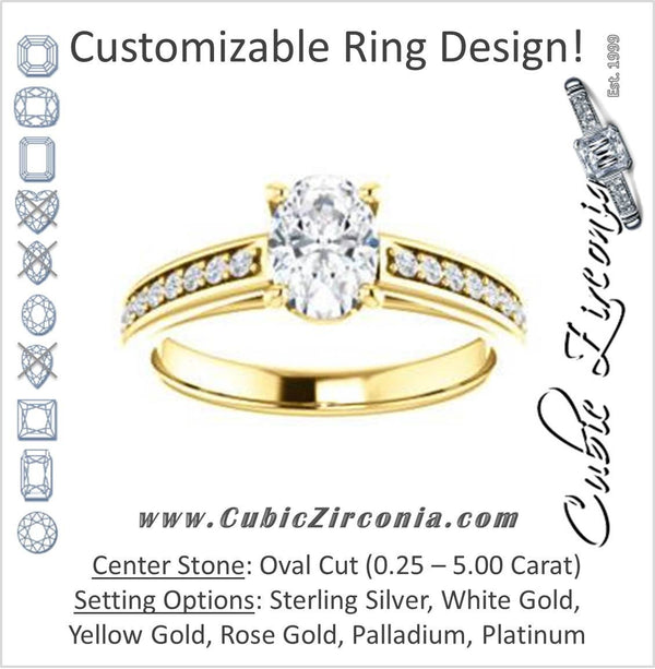 Cubic Zirconia Engagement Ring- The Samantha (Customizable Oval and Cathedral Channel/Prong Band)