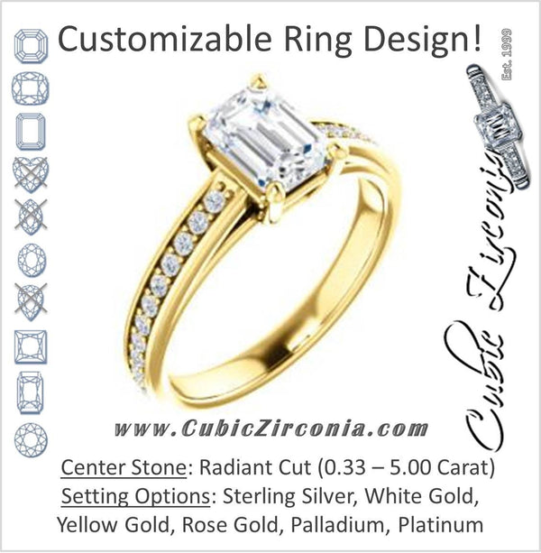 Cubic Zirconia Engagement Ring- The Samantha (Customizable Radiant and Cathedral Channel/Prong Band)