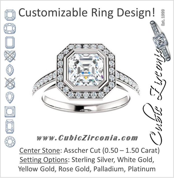 Cubic Zirconia Engagement Ring- The Samira (Customizable Halo-style Asscher Cut with Under-Halo Trellis and Thin Pavé Band)
