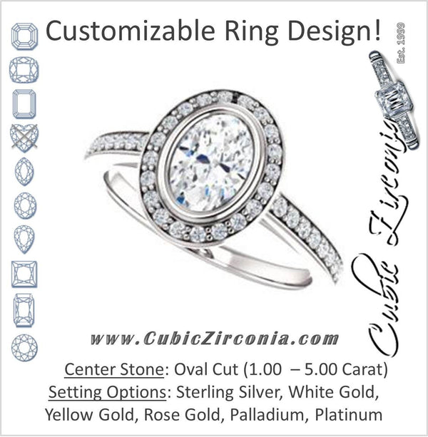 Cubic Zirconia Engagement Ring- The Samira (Customizable Halo-style Oval Cut with Under-Halo Trellis and Thin Pavé Band)