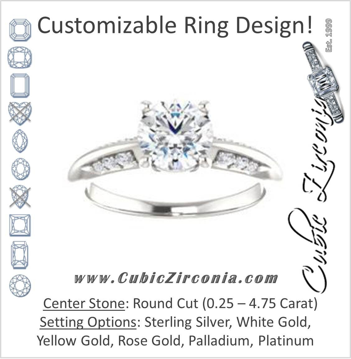 Cubic Zirconia Engagement Ring- The Savannah (Customizable Round Cut Artisan Design with Knife-Edged, Inset-Accent 3-sided Band)