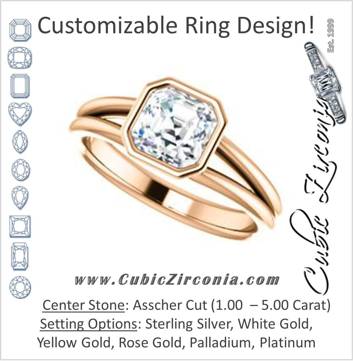 Cubic Zirconia Engagement Ring- The Shae (Customizable Asscher Cut Split-Band Solitaire)