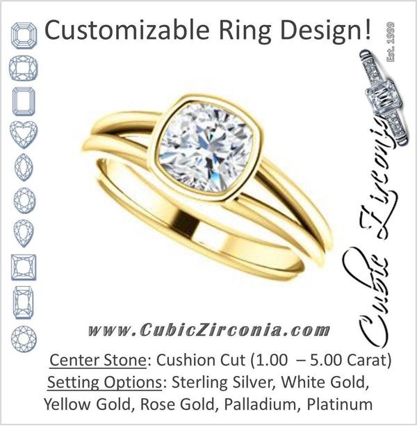 Cubic Zirconia Engagement Ring- The Shae (Customizable Cushion  Cut Split-Band Solitaire)