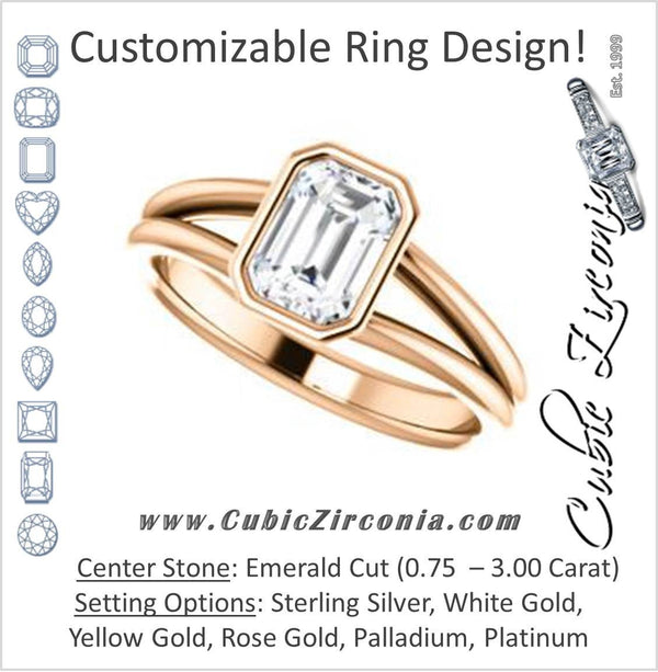 Cubic Zirconia Engagement Ring- The Shae (Customizable Emerald Cut Split-Band Solitaire)