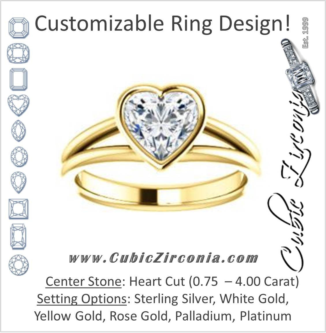 Cubic Zirconia Engagement Ring- The Shae (Customizable Heart Cut Split-Band Solitaire)