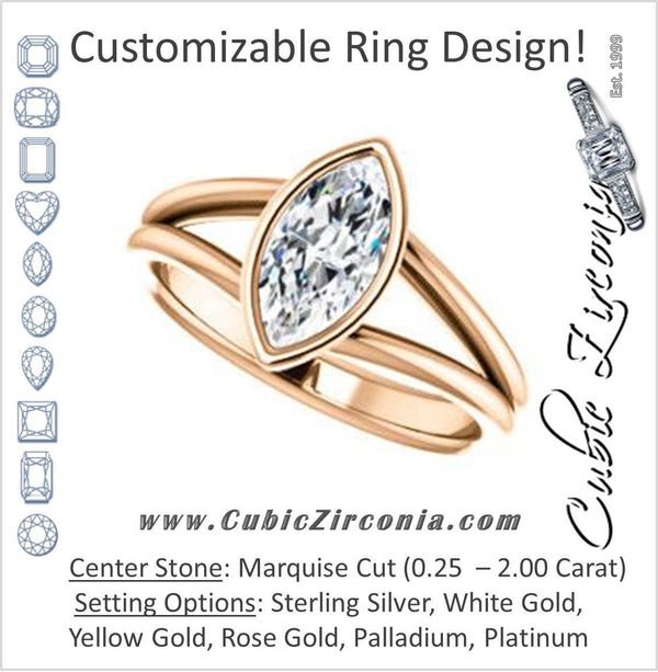 Cubic Zirconia Engagement Ring- The Shae (Customizable Marquise Cut Split-Band Solitaire)