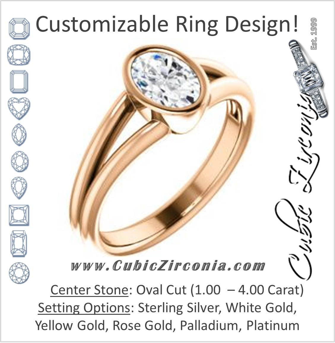 Cubic Zirconia Engagement Ring- The Shae (Customizable Oval Cut Split-Band Solitaire)
