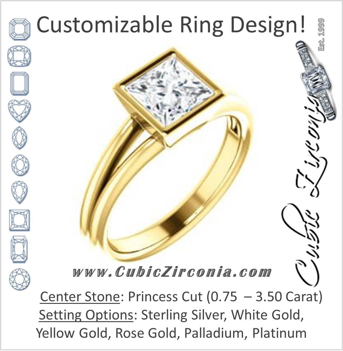 Cubic Zirconia Engagement Ring- The Shae (Customizable Princess Cut Split-Band Solitaire)