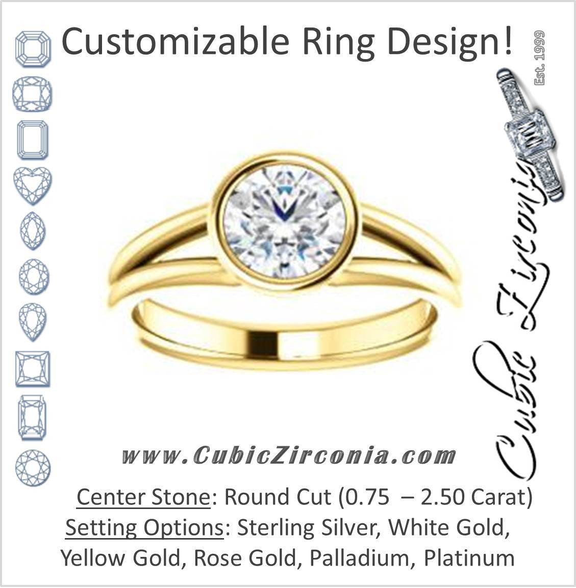 Cubic Zirconia Engagement Ring- The Shae (Customizable Round Cut Split-Band Solitaire)