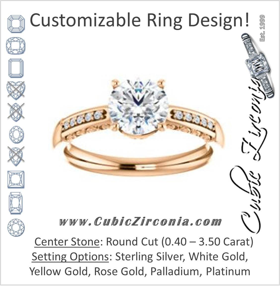 Cubic Zirconia Engagement Ring- The Shantya (Customizable 11-stone Round Cut Design with Round Accents & Delicate Filigree)