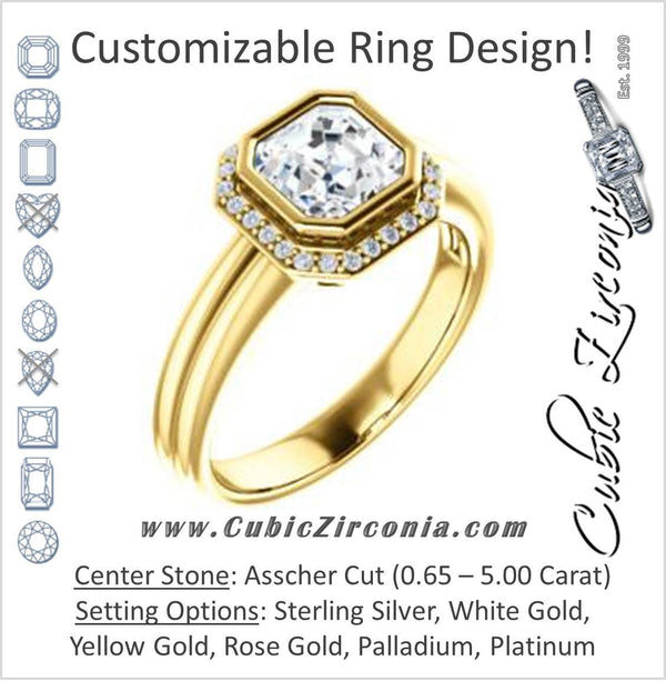 Cubic Zirconia Engagement Ring- The Sloan (Bezel Style Halo and Customizable Asscher Cut Center Stone)