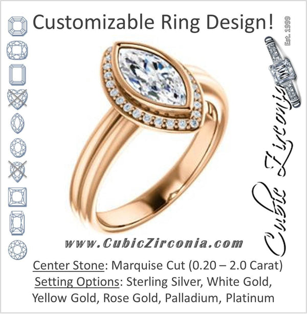 Cubic Zirconia Engagement Ring- The Sloan (Bezel Style Halo and Customizable Marquise Cut Center Stone)