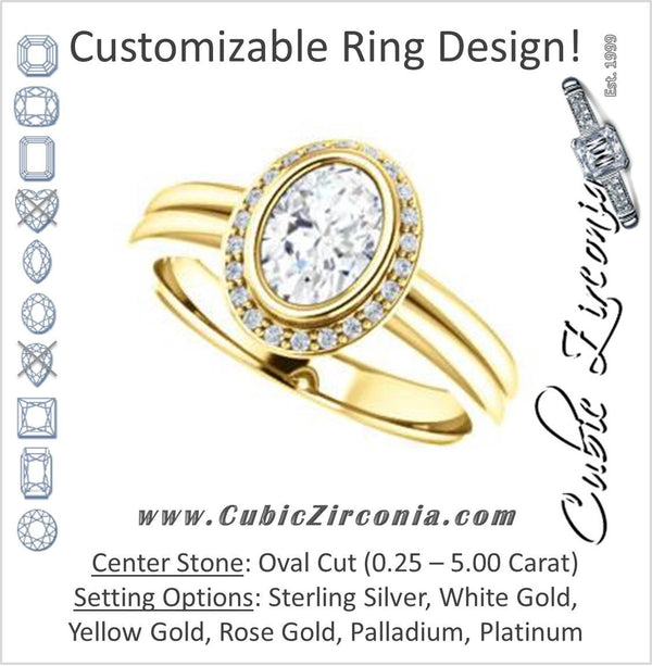 Cubic Zirconia Engagement Ring- The Sloan (Bezel Style Halo and Customizable Oval Cut Center Stone)