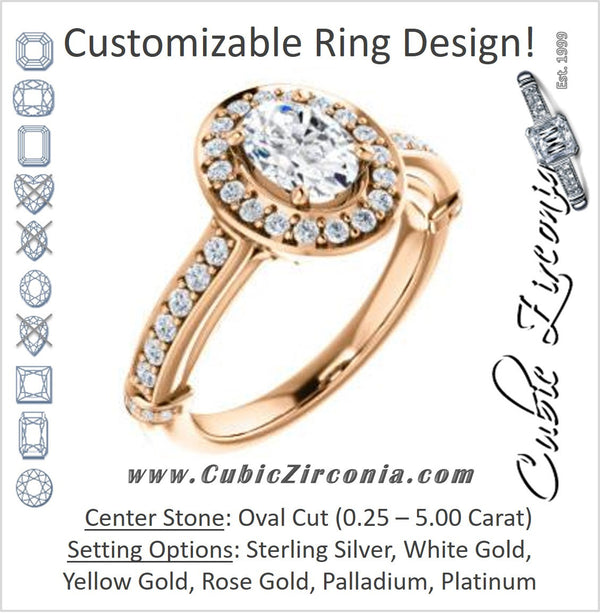 Cubic Zirconia Engagement Ring- The Susie Pat (Customizable Cathedral-set Oval Cut with Halo, Pavé and Horizontal Band Accents)