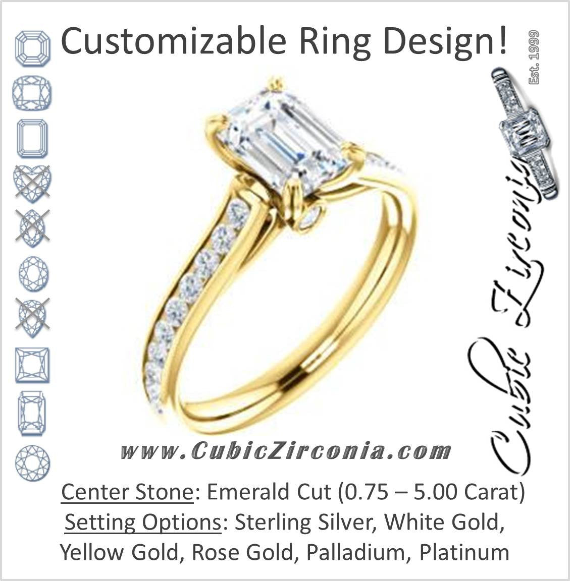 Cubic Zirconia Engagement Ring- The Tabitha (Customizable Emerald Center with Round Channel)