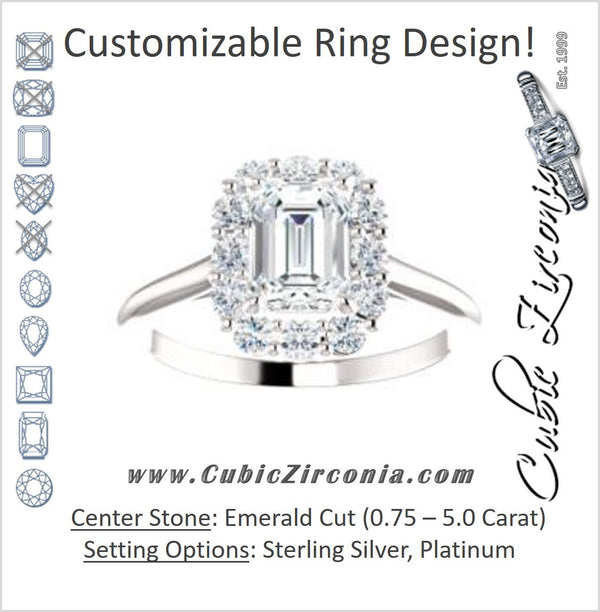 Cubic Zirconia Engagement Ring- The Taelynn (Customizable Emerald Cut Style with Cluster Halo and Thin Band)