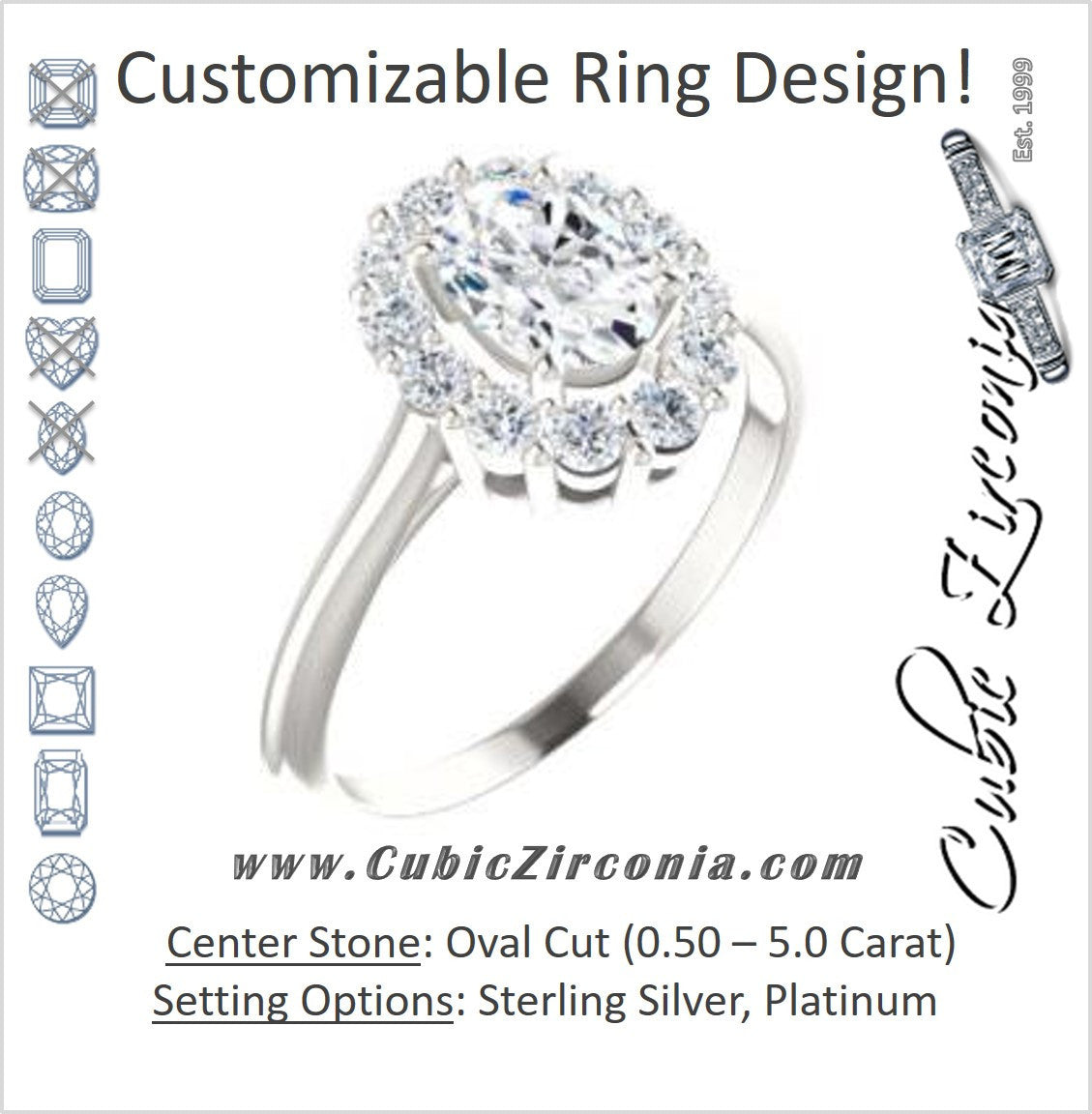 Cubic Zirconia Engagement Ring- The Taelynn (Customizable Oval Cut Style with Cluster Halo and Thin Band)