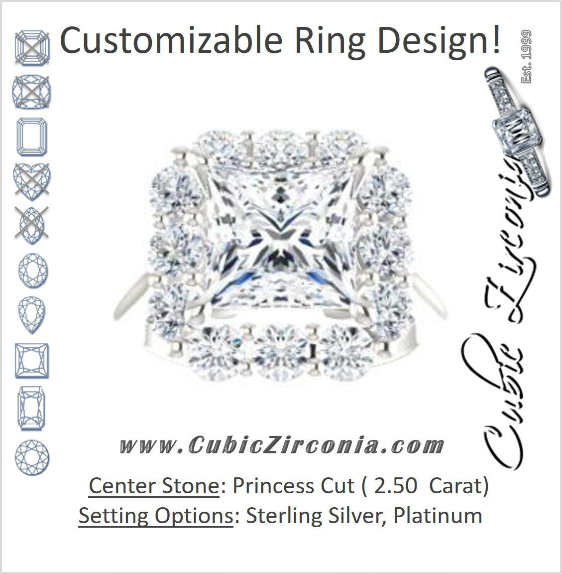 Cubic Zirconia Engagement Ring- The Taelynn (Customizable Princess Cut Style with Cluster Halo and Thin Band)