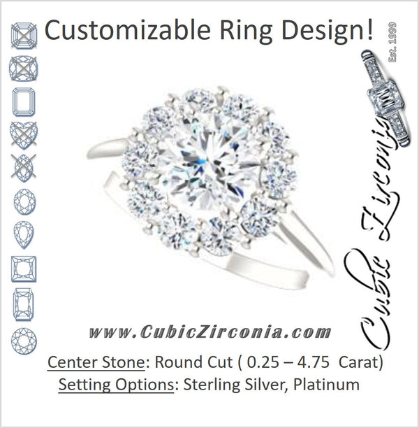 Cubic Zirconia Engagement Ring- The Taelynn (Customizable Round Cut Style with Cluster Halo and Thin Band)