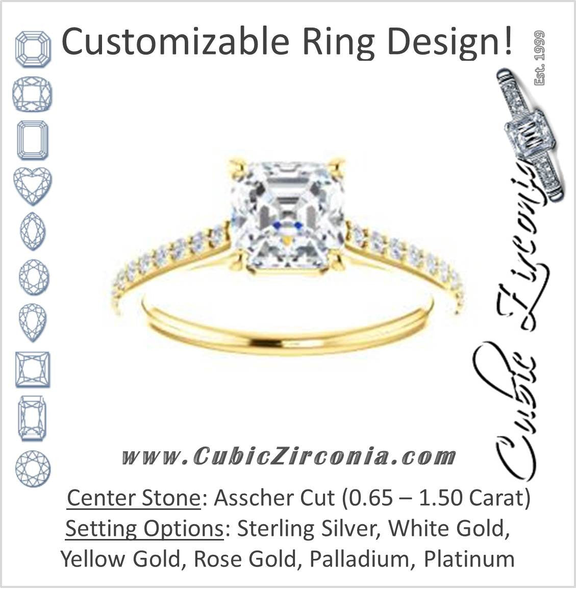 Cubic Zirconia Engagement Ring- The Tanisha (Customizable Cathedral-set Asscher Cut Design with Thin Pavé Band)