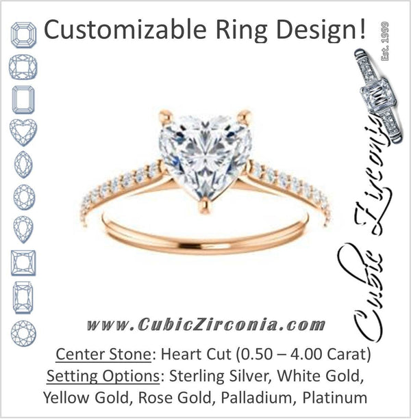Cubic Zirconia Engagement Ring- The Tanisha (Customizable Cathedral-set Heart Cut Design with Thin Pavé Band)