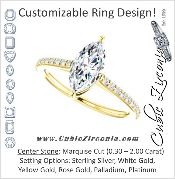 Cubic Zirconia Engagement Ring- The Tanisha (Customizable Cathedral-set Marquise Cut Design with Thin Pavé Band)