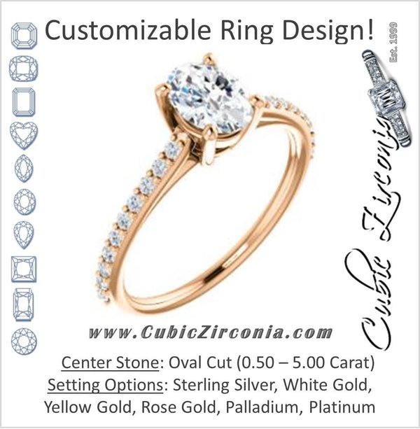 Cubic Zirconia Engagement Ring- The Tanisha (Customizable Cathedral-set Oval Cut Design with Thin Pavé Band)