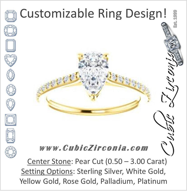 Cubic Zirconia Engagement Ring- The Tanisha (Customizable Cathedral-set Pear Cut Design with Thin Pavé Band)