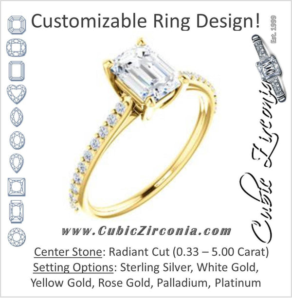 Cubic Zirconia Engagement Ring- The Tanisha (Customizable Cathedral-set Radiant Cut Design with Thin Pavé Band)