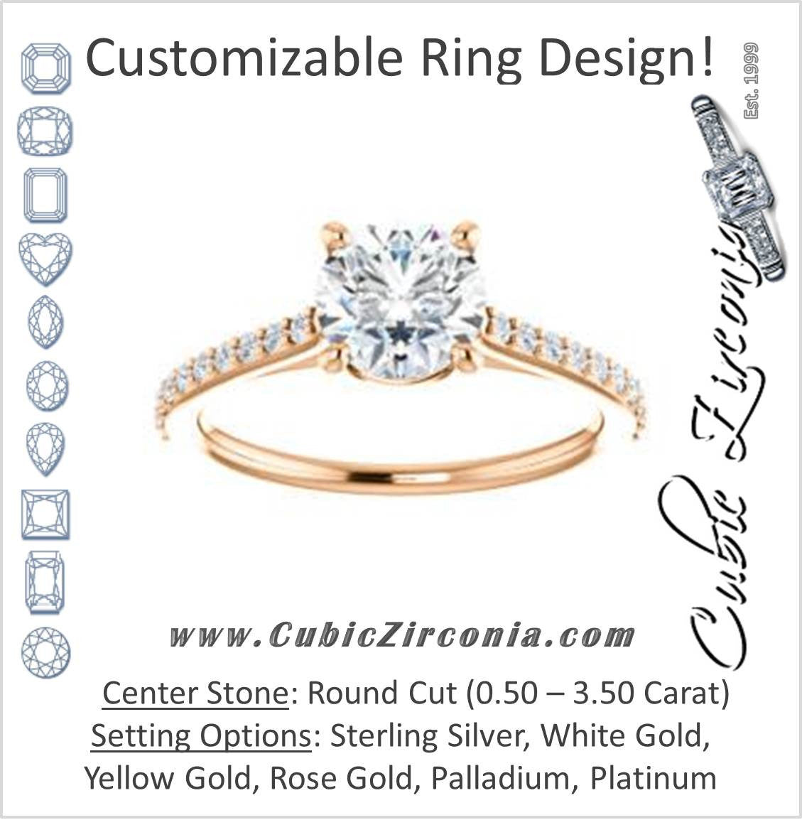 Cubic Zirconia Engagement Ring- The Tanisha (Customizable Cathedral-set Round Cut Design with Thin Pavé Band)