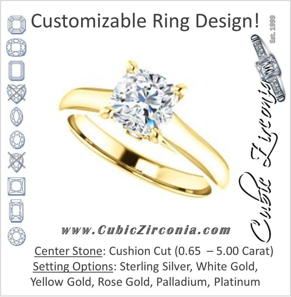 Cubic Zirconia Engagement Ring- The Tawanda (Customizable Cushion Cut Cathedral Setting with Peekaboo Accents)