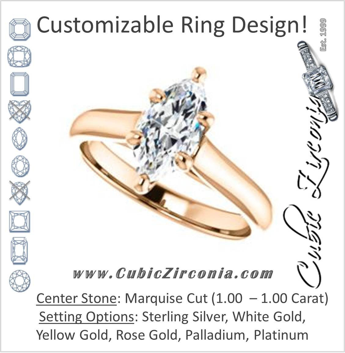 Cubic Zirconia Engagement Ring- The Tawanda (Customizable Marquise Cut Cathedral Setting with Peekaboo Accents)