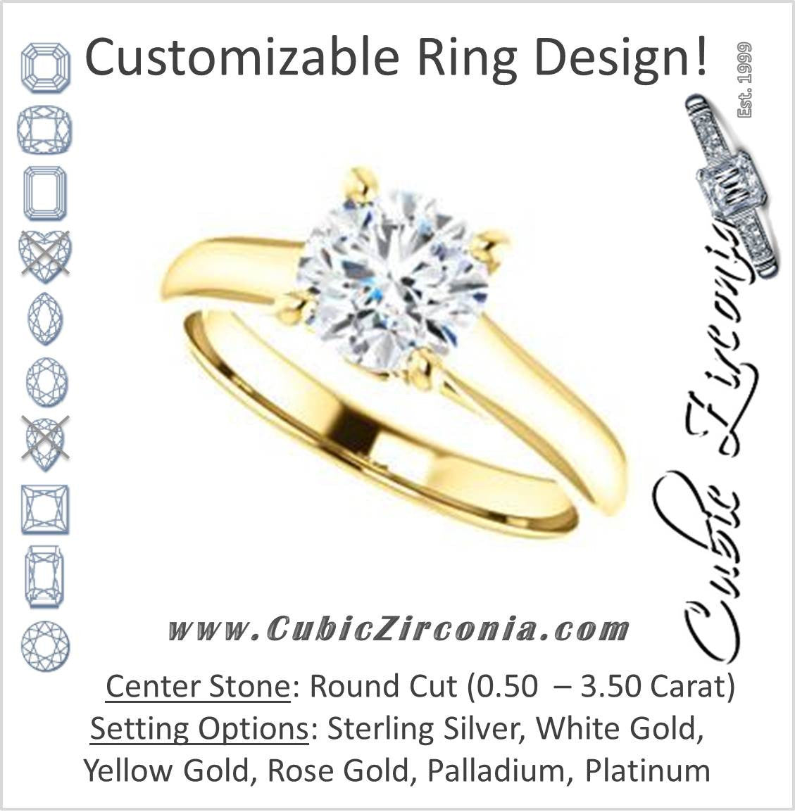 Cubic Zirconia Engagement Ring- The Tawanda (Customizable Round Cut Cathedral Setting with Peekaboo Accents)