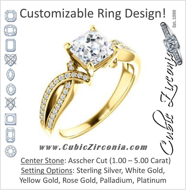 Cubic Zirconia Engagement Ring- The Tawny (Customizable Asscher Cut Bypass Pavé Split-Band with Twist)