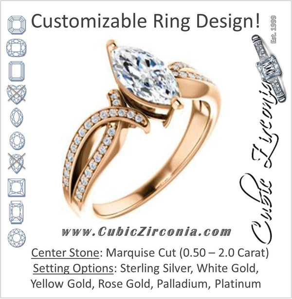 Cubic Zirconia Engagement Ring- The Tawny (Customizable Marquise Cut Bypass Pavé Split-Band with Twist)