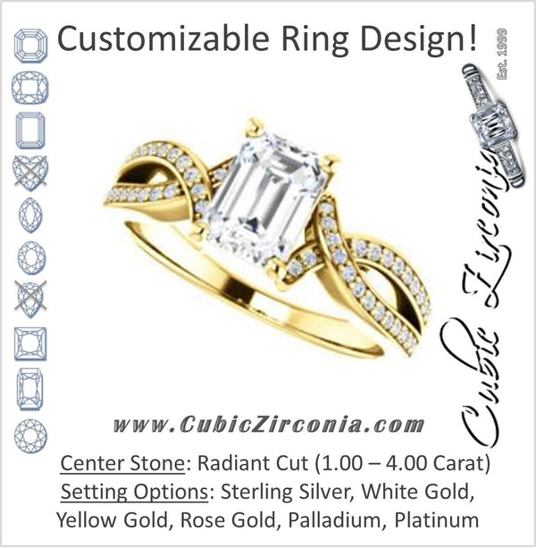 Cubic Zirconia Engagement Ring- The Tawny (Customizable Radiant Cut Bypass Pavé Split-Band with Twist)