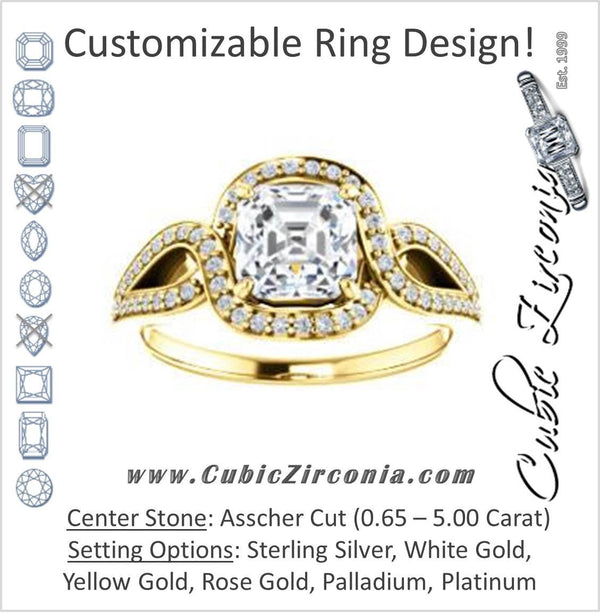 Cubic Zirconia Engagement Ring- The Taylor Ann (Customizable Asscher Cut Center with Twisting Halo & Wide Split-Pavé Band)