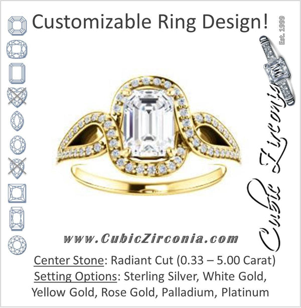 Cubic Zirconia Engagement Ring- The Taylor Ann (Customizable Radiant Cut Center with Twisting Halo & Wide Split-Pavé Band)