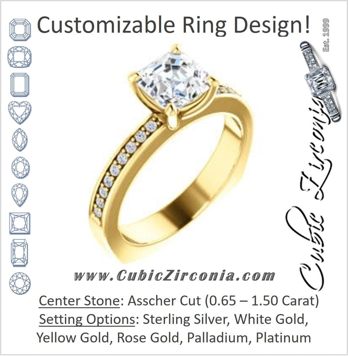 Cubic Zirconia Engagement Ring- The Tesha (Customizable Asscher Cut Design with Pavé Band & Euro Shank)