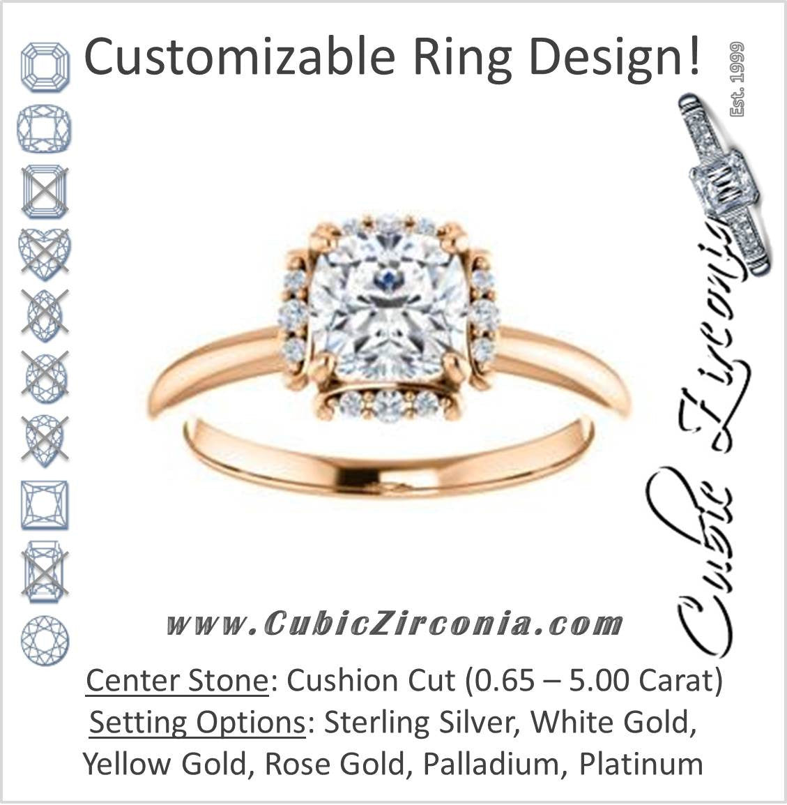 Cushion Cut Cubic Zirconia Ring Design with Thin Band & SemiHalo Cubic Zirconia CZ