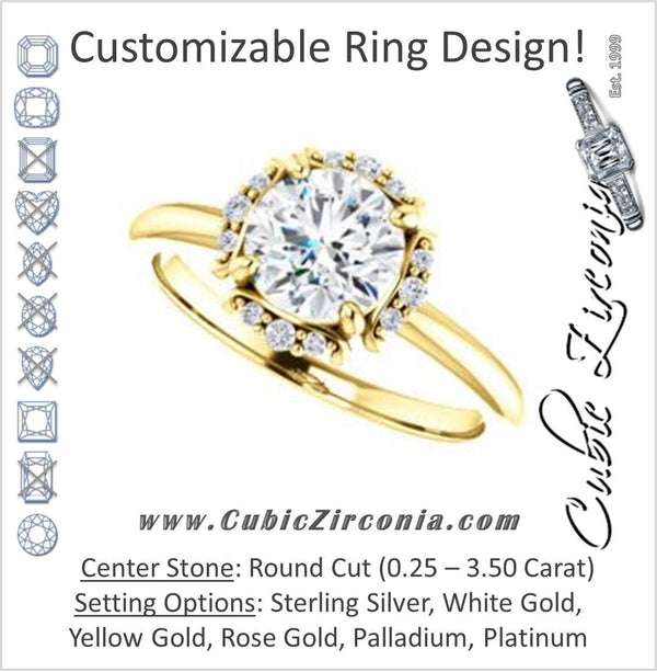 Cubic Zirconia Engagement Ring- The Tiara Rose (Customizable Round Cut Design with Thin Band & Semi-Halo)