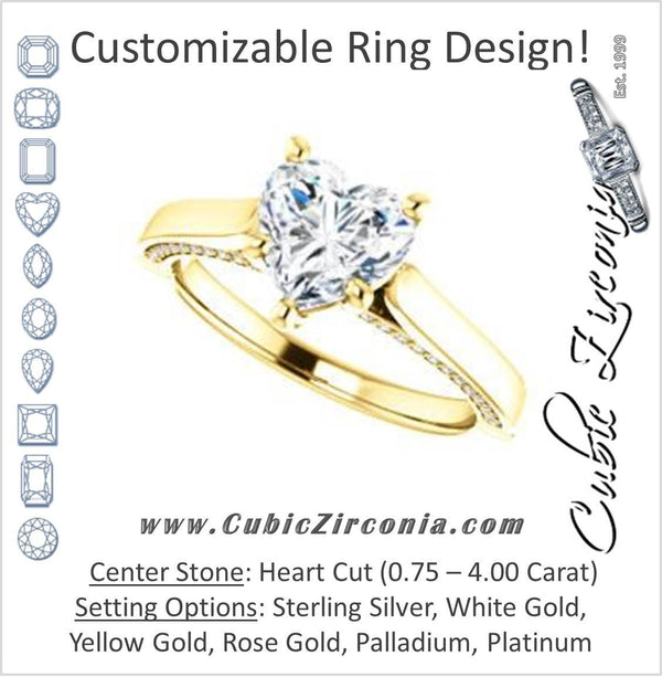 Cubic Zirconia Engagement Ring- The Tonja (Customizable Heart Cut Semi-Solitaire with Dual Three-sided Pavé Band)