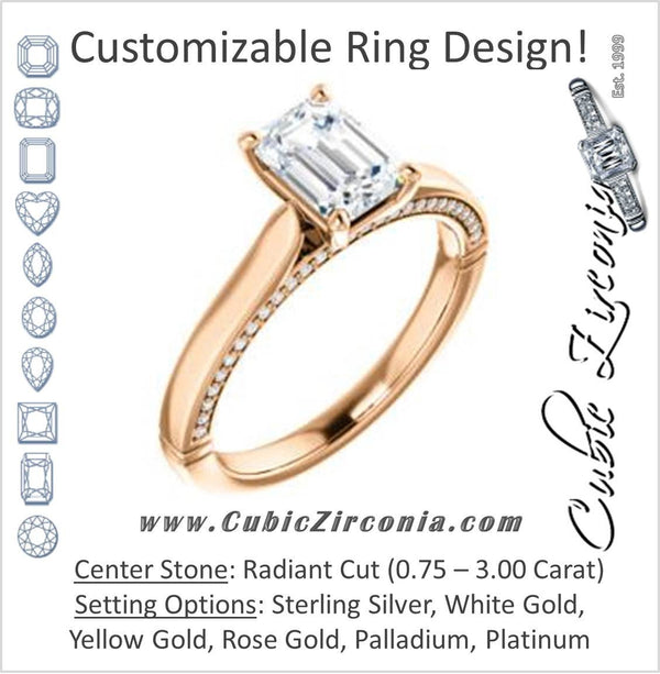 Cubic Zirconia Engagement Ring- The Tonja (Customizable Radiant Cut Semi-Solitaire with Dual Three-sided Pavé Band)