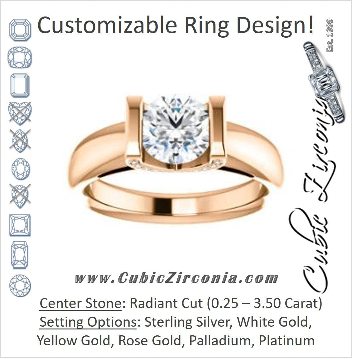 Cubic Zirconia Engagement Ring- The Tory (Customizable Cathedral-style Bar-set Round Cut Ring with Prong Accents)