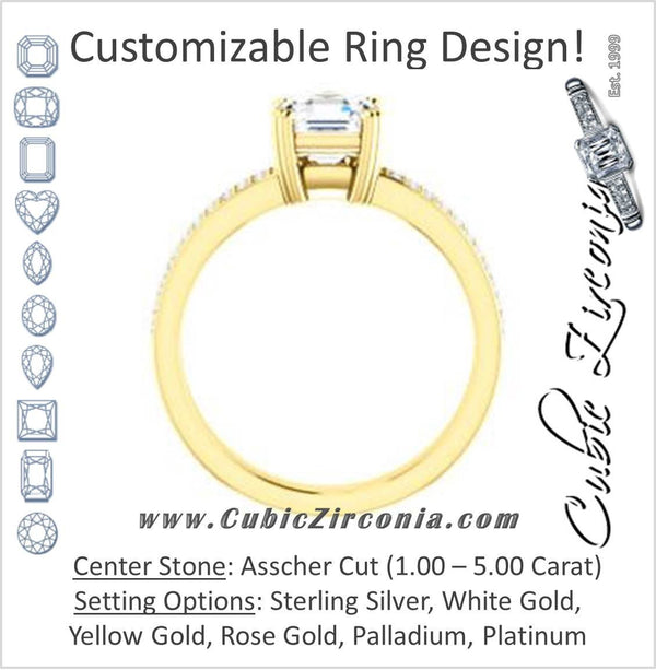 Cubic Zirconia Engagement Ring- The Trudy (Customizable Asscher Cut Style with Wide Double Pavé Band)