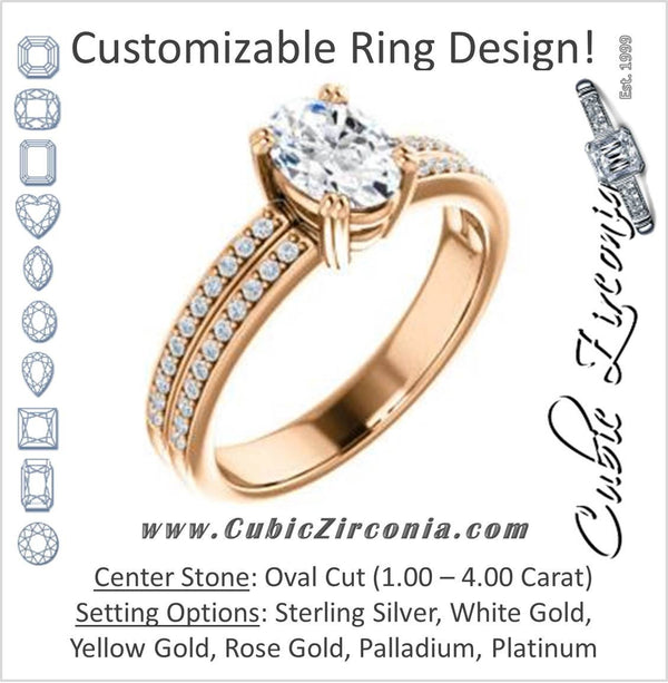 Cubic Zirconia Engagement Ring- The Trudy (Customizable Oval Cut Style with Wide Double Pavé Band)