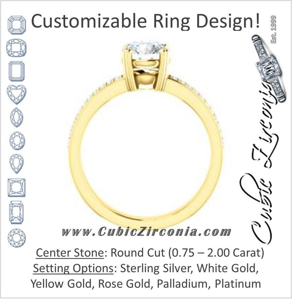 Cubic Zirconia Engagement Ring- The Trudy (Customizable Round Cut Style with Wide Double Pavé Band)