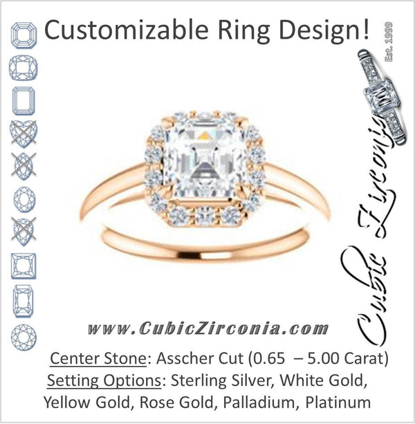 Cubic Zirconia Engagement Ring- The Tyra (Customizable Cathedral-set Asscher Cut Style with Halo, Decorative Trellis and Thin Band)