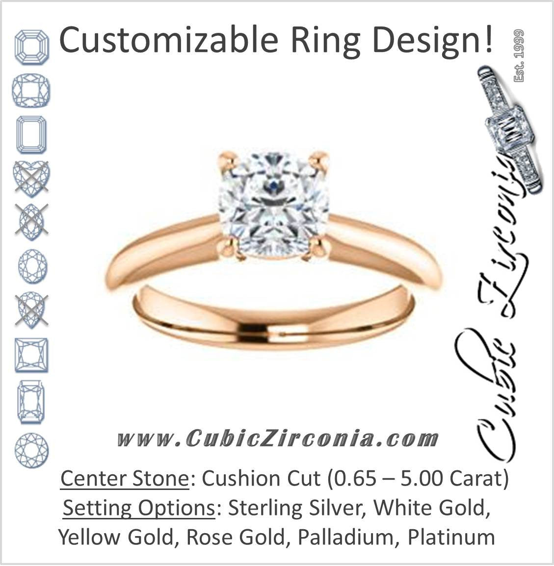 Cubic Zirconia Engagement Ring- The Ursula (Customizable Cushion Cut High-Set Solitaire)