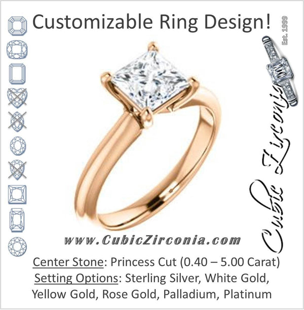Cubic Zirconia Engagement Ring- The Ursula (Customizable Princess Cut High-Set Solitaire)
